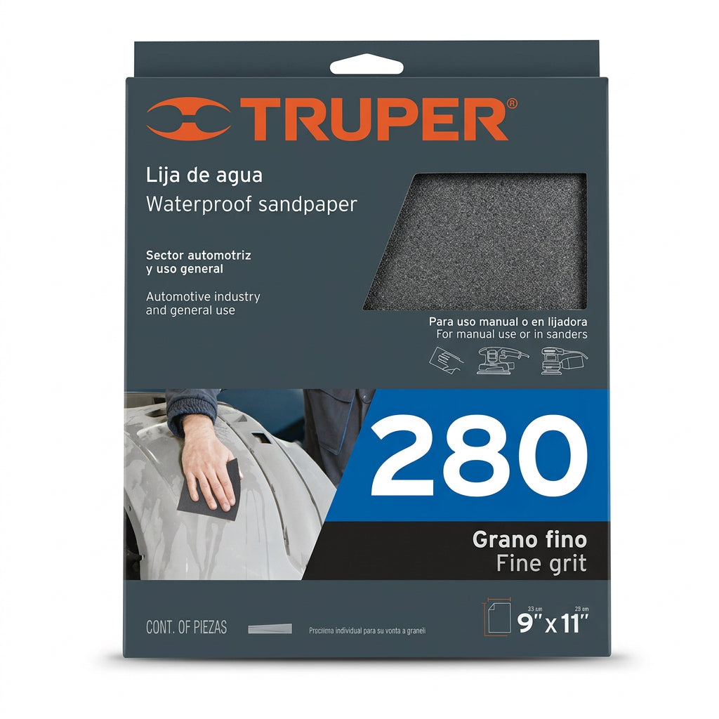 Lija de agua grano fino 280 (9”x11”) 1 pz