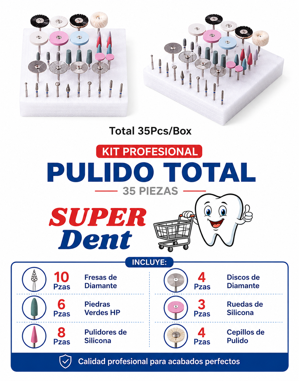 Kit de pulido  polishing kit total 35 piezas para provisionales o cerámica