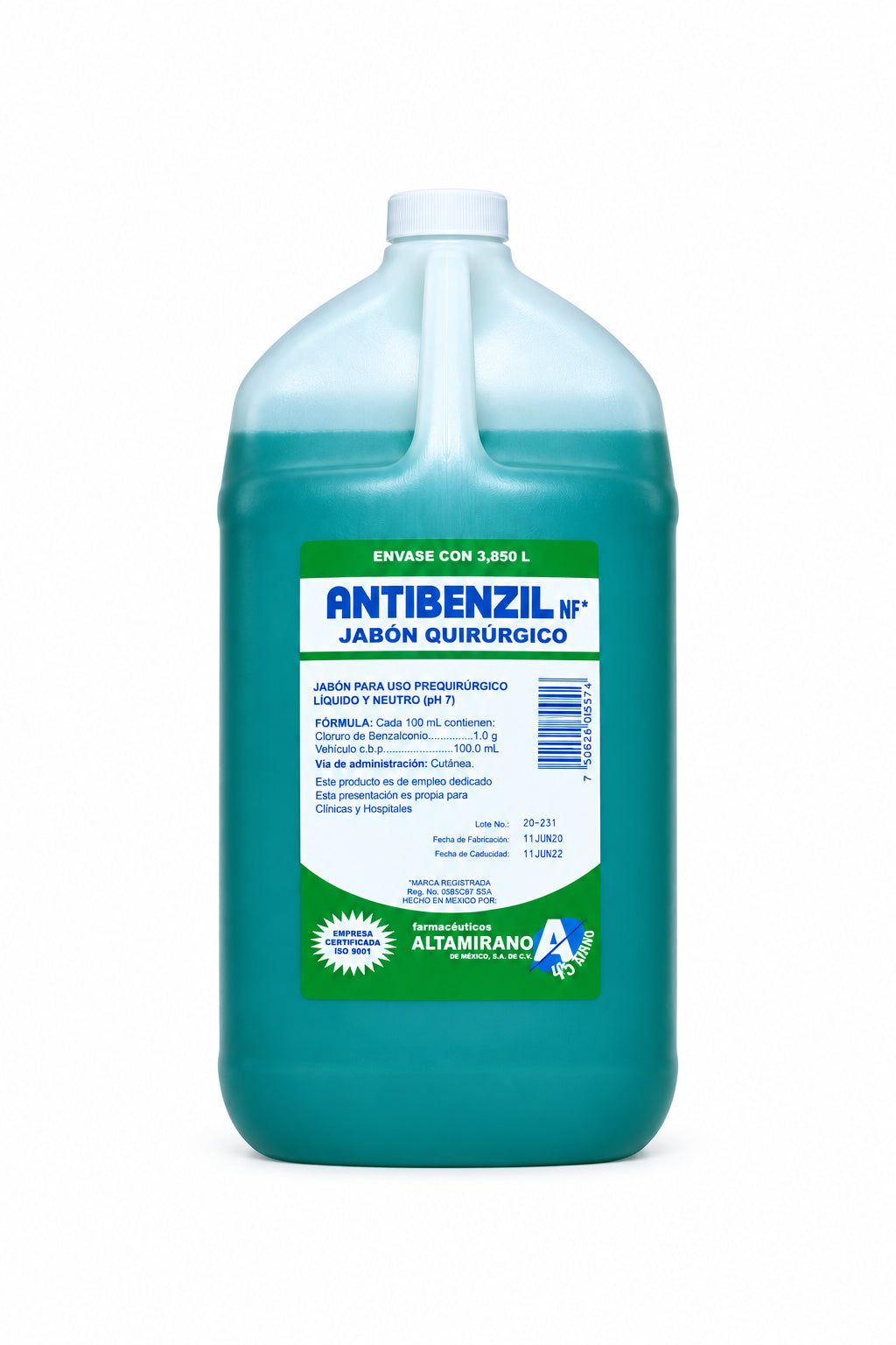 CLORURO DE BENZALCONIO JABON VERDE 4LITROS ANTIBENZIL
